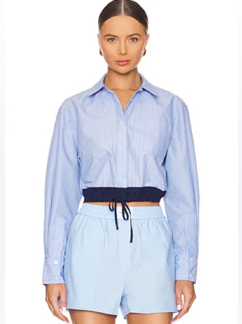 Cropped Striped Shirt with Navy Drawstring